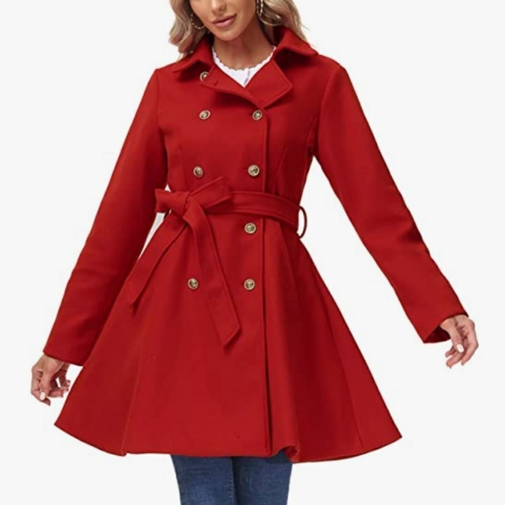 IRIS BASIC COAT NOTCH LAPEL DOUBLE BREASTED FIT & FLARE COAT